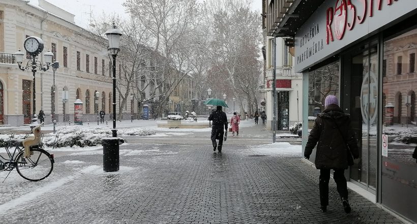 időjárás, maszk, tél, maszkhasználat Békéscsabán, koronavírus