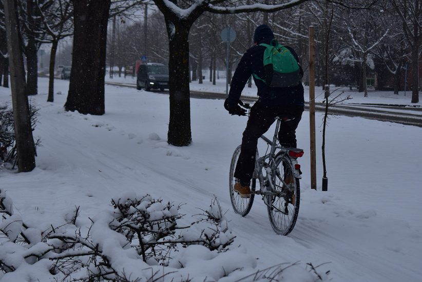 téli, bicikli, tél, havazás, kerékpárút, időjárás