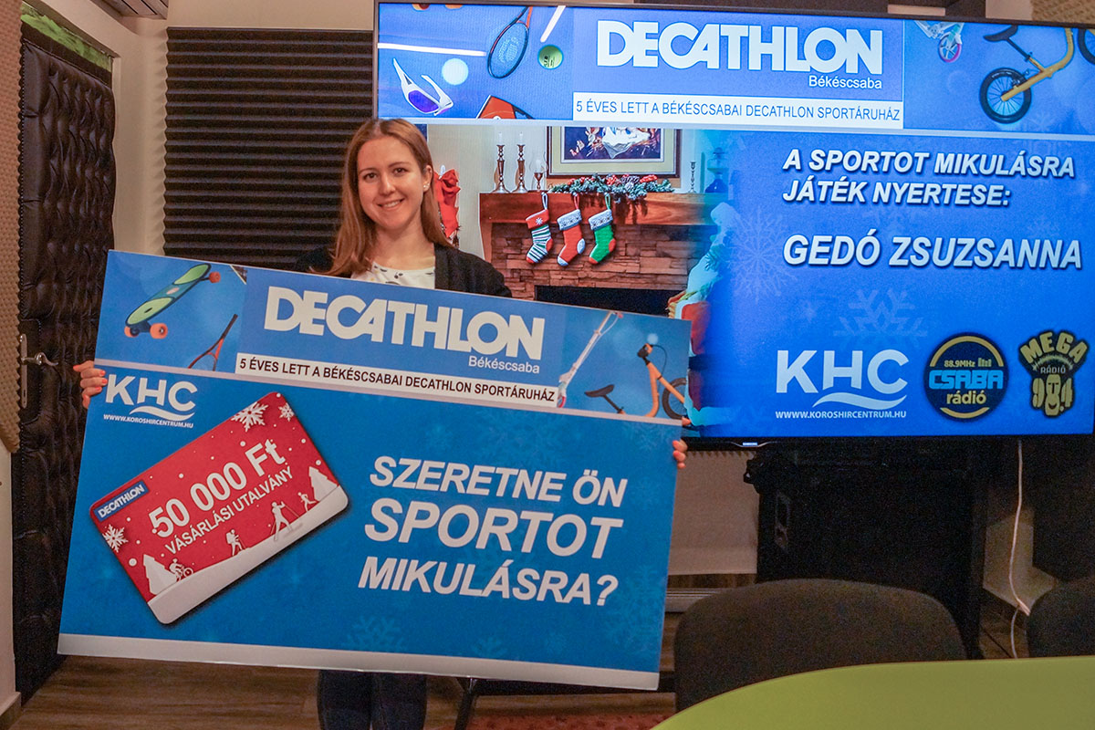 Zsuzsanna már át is vette a Decathlon 50.000 forint értékű vásárlási utalványát