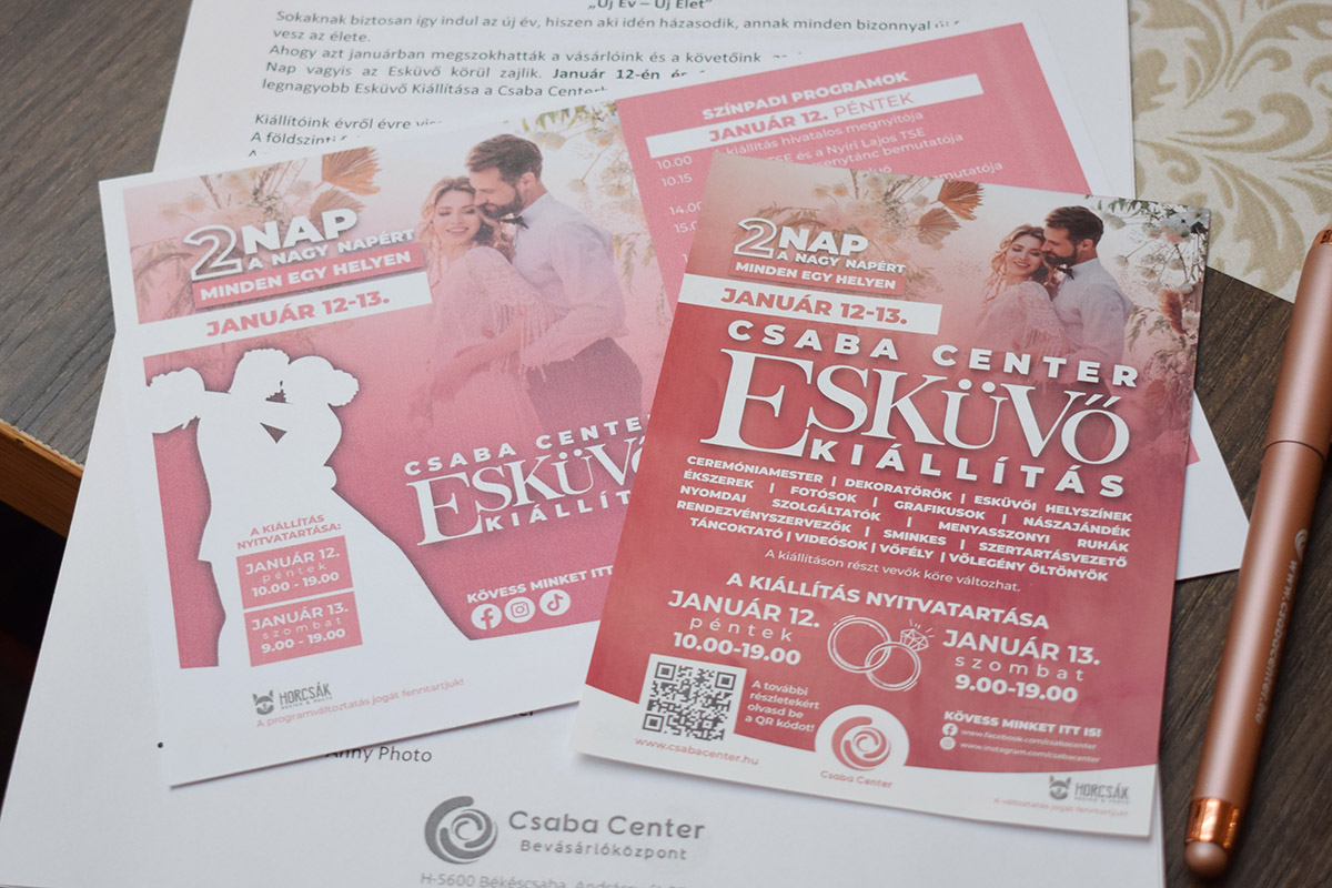 A vármegye legnagyobb Esküvő Kiállítását rendezik meg a Csaba Centerben