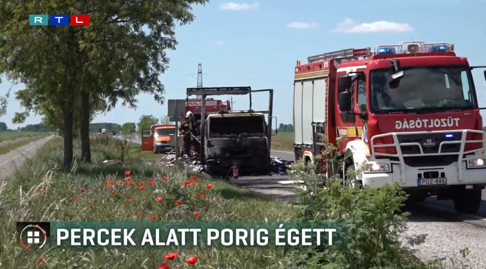 RTL: a Magyar Államkincstár szállítmánya kapott lángra a 47-es úton