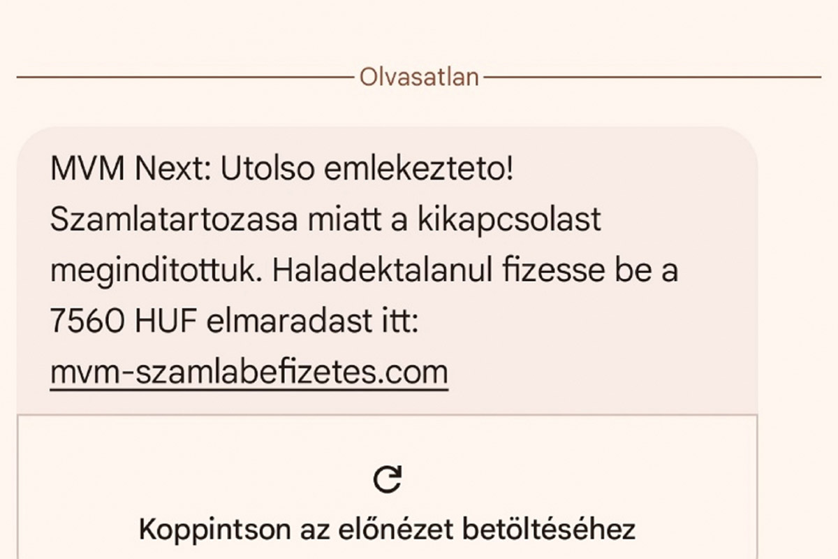 Csalók SMS-ben hivatkoznak lejárt tartozásra az MVM Next nevében